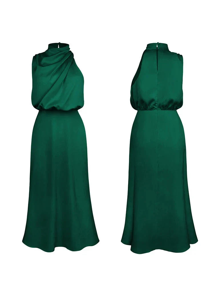 Women Satin Long Dress | Silk Sleeveless Evening Dress | Party Dress