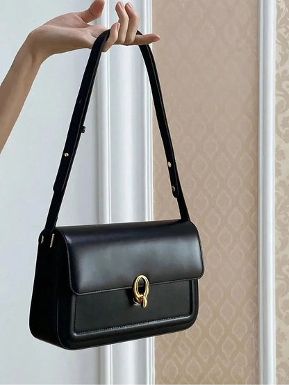 Women Leather Underarm Flap Bag | Retro Bag Black
