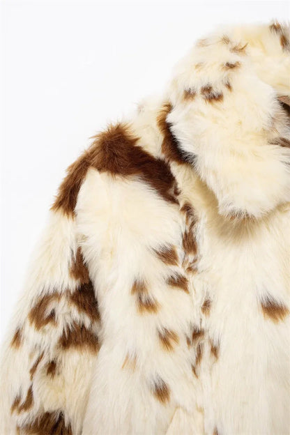 Women Thick Warm Animal Print Short Fur Jacket