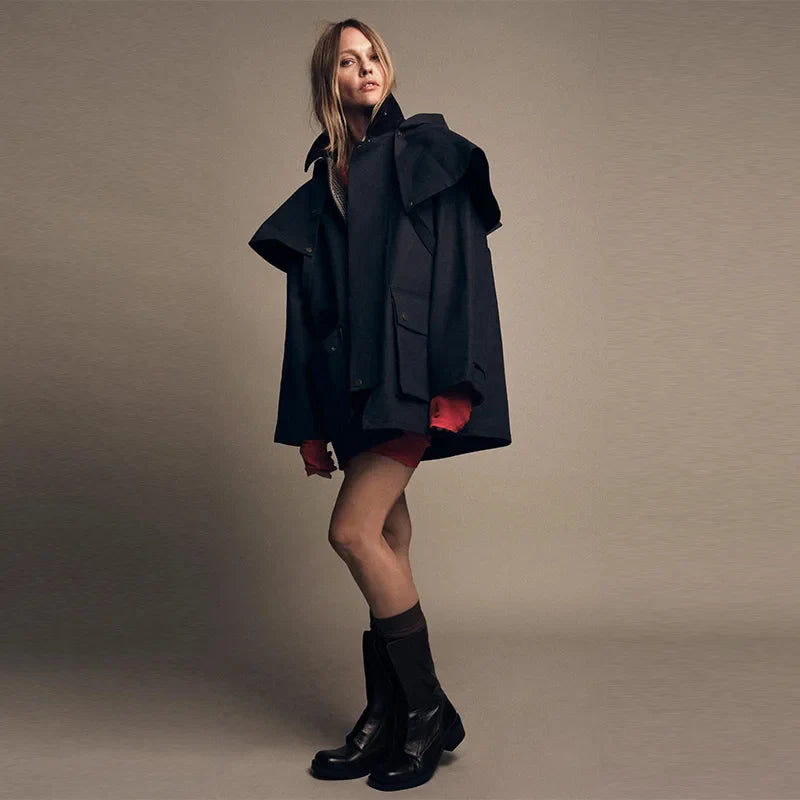 Women Removable Hooded Coat | Loose | Long Jacket | Casual Waterproof Trench Coat | Cape Jacket