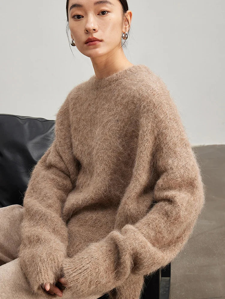 Women Alpaca Sweater | O-Neck | Loose | Knitted Pullover | Winter Sweater