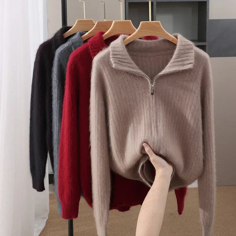 Men Mink Cashmere Zipper Cardigan | Knit Sweater | Loose