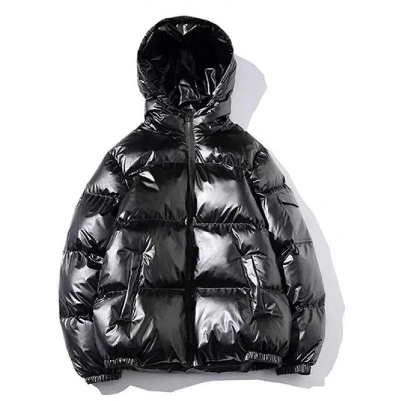 Unisex Metallic Warm Winter Jacket | Thick Waterproof Puffer Jacket | Windproof Jacket Hooded Black