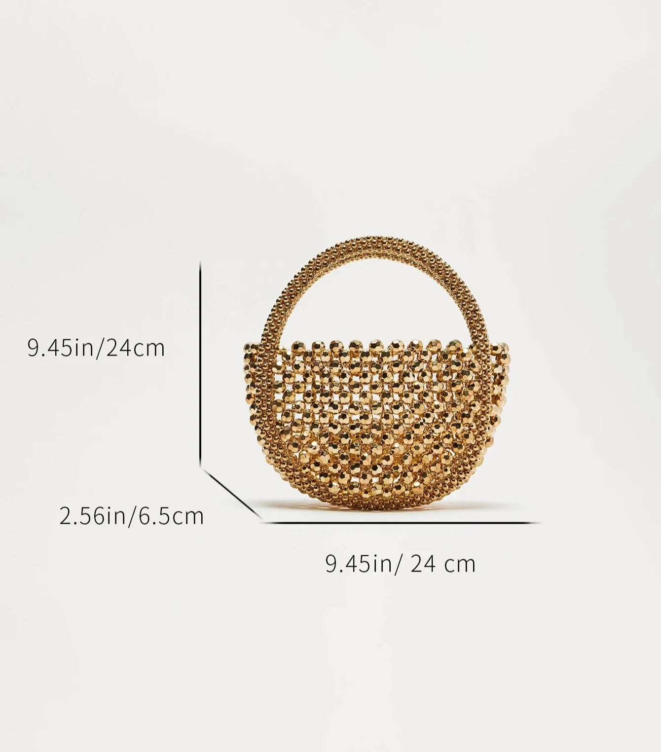 Women Hollow Hand-Made Metal Gold Beads Woven Handbag | Pearl Bag | Round Handbag