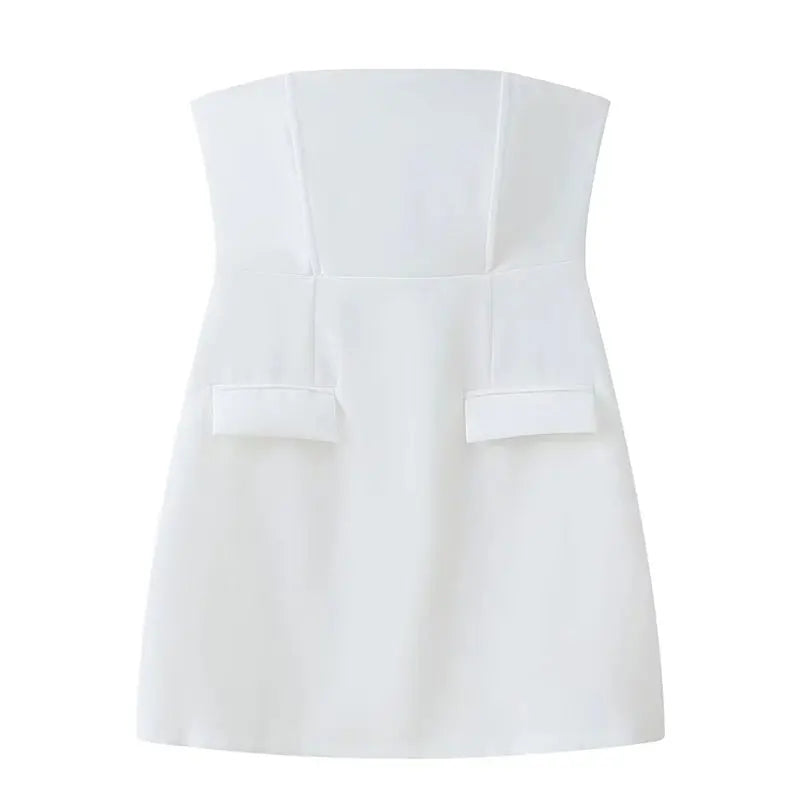 Women Summer Evening Dress with Pockets | Solid Strapless Slim Mini Party Dress white