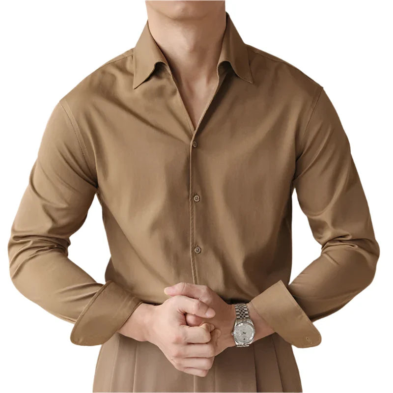 Men Business Long Sleeve Shirt | Office Shirt | Casual Slim Fit Top khaki