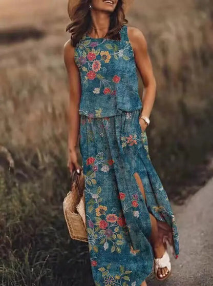 Maya | Women's Sleeveless Maxi Dress Elastic Waist Boho Summer Dress