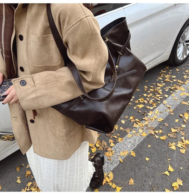 Women Tote Bag | Retro Leather Shoulder Handbag | Y2K Handbag