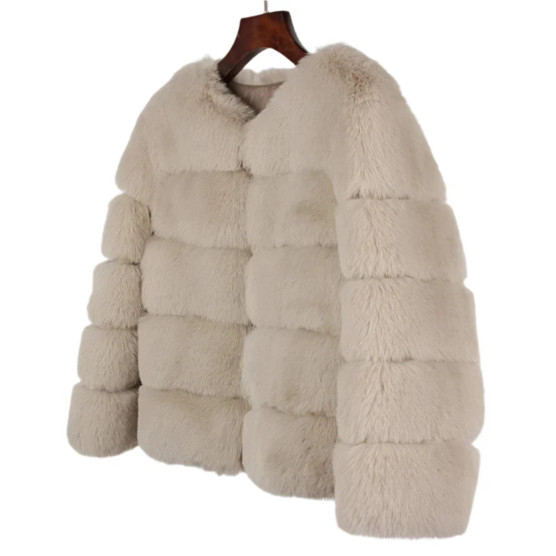 Women Retro Thick Fur Coat | Warm Winter Outerwear dark beige