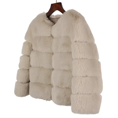 Women Retro Thick Fur Coat | Warm Winter Outerwear dark beige
