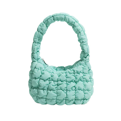 Women Small Puffer Bag | Fluffy Quilted Padding Handbag Green