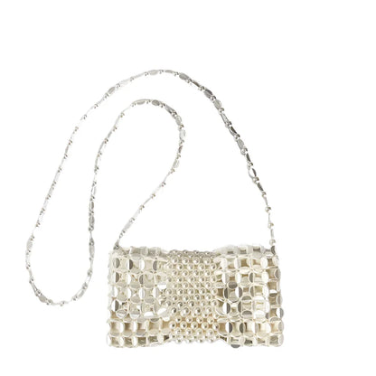Women Gold Woven Chain Crossbody Bag | Handmade Beaded Bag White