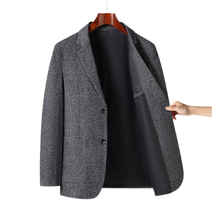 Men Business Casual Knitted Stripes Blazer | Grey Wool Suit with Pocket Gray