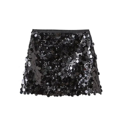 Women Summer Sequined Mini Skirt | Vintage High Waist Skirt Black