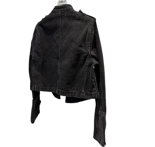 Women Metal Rib Button Denim Jacket | Cropped Jacket | Washed Effect | Napoleon Jacket | Slim