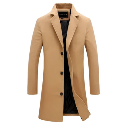 Men Winter Wool Blend Coat | Casual Business Jacket Khaki