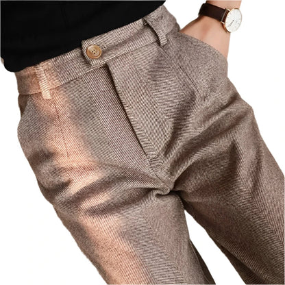 Women High Waisted Woolen Pants | Casual Wool Blend Trousers | Office Pencil Pantalones Khaki Brown