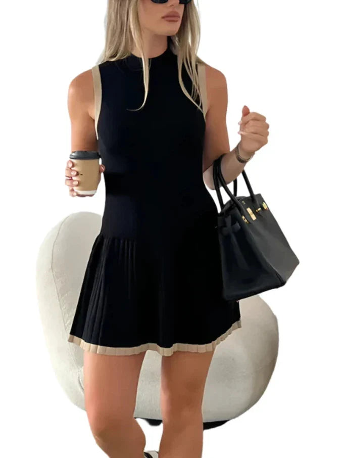 Women Knitted Sport Dress | Tennis Dress | Sleeveless High Waist Casual Sporty Dress Black