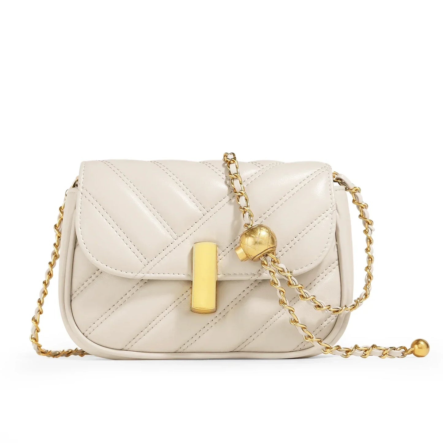 Women Handbag With Chain Strap | Crossbody Quilted Leather Bag White