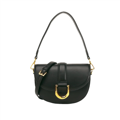 Women Small Shoulder Handbag | Leather Saddle Crossbody Bag Black