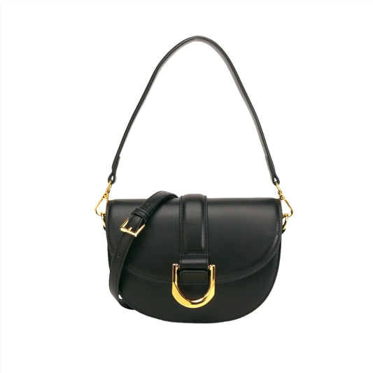 Women Small Shoulder Handbag | Leather Saddle Crossbody Bag Black
