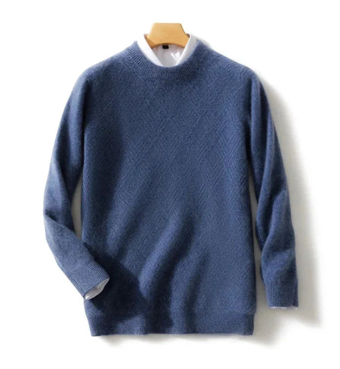 Men Knitted Wool Sweater | Winter Round Neck Pullover Blue