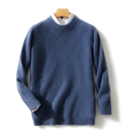 Men Knitted Wool Sweater | Winter Round Neck Pullover Blue