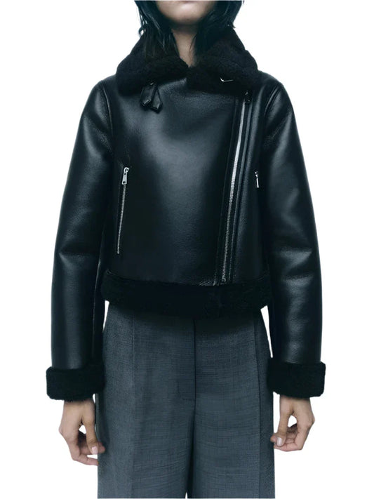 Women Black Shearling Jacket
