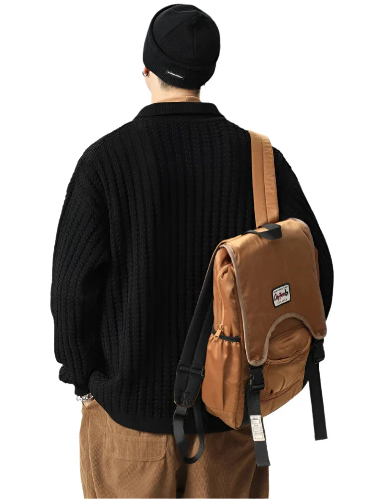 Men Warm Knitted Cardigan | Pleated Soft Turn-Down Collar Knitwear