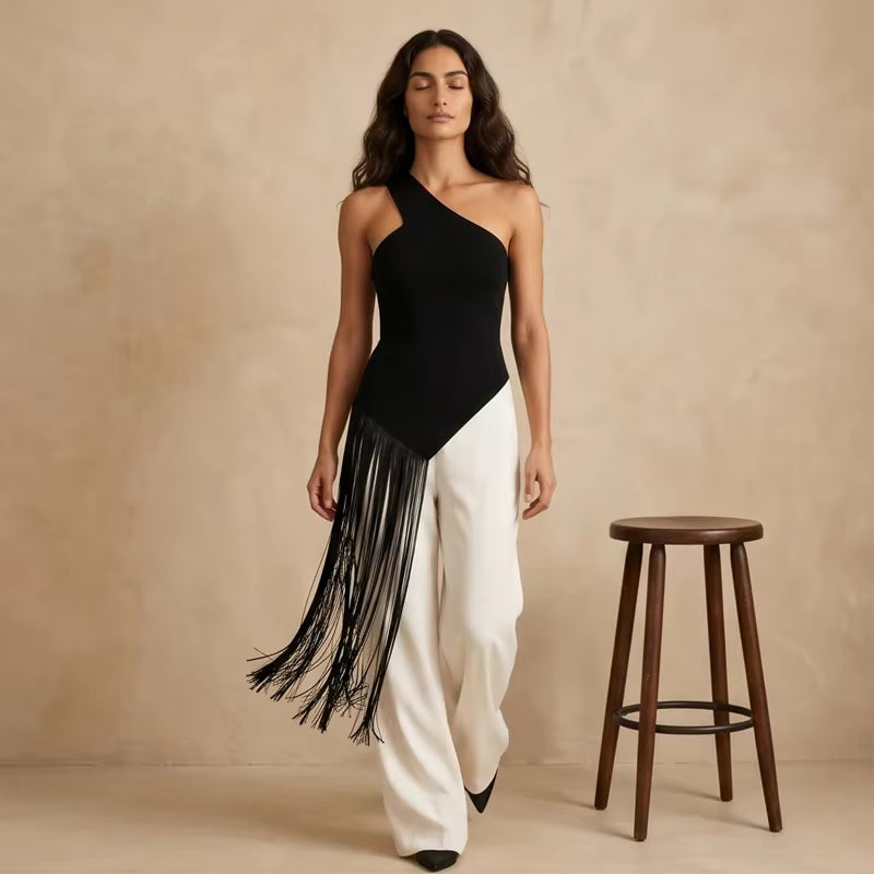 Women Tassel Knitted Top | Sleeveless | Holiday | Summer | Asymmetrical Party Top