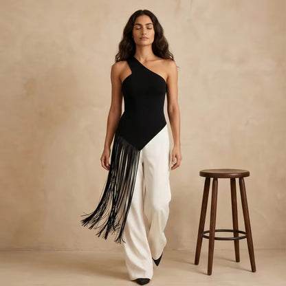 Women Tassel Knitted Top | Sleeveless | Holiday | Summer | Asymmetrical Party Top