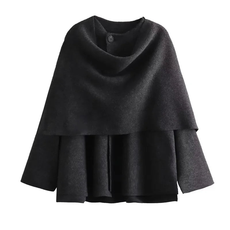 Women Asymmetric Scarf Short Knitted Jacket | Thick Gray