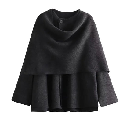 Women Asymmetric Scarf Short Knitted Jacket | Thick Gray