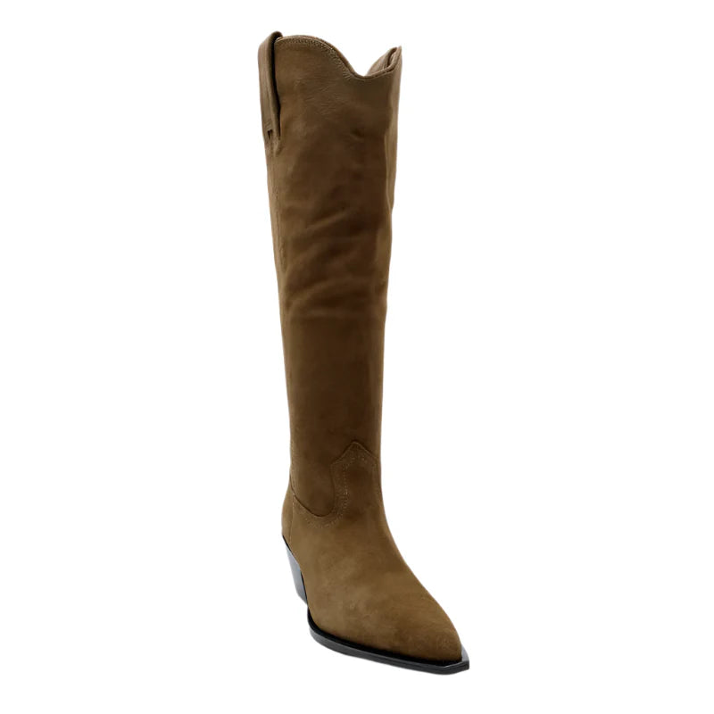 Women Suede Knee High Boots | Chunky Heel Cowgirl Boots | Pointed Toe Boots