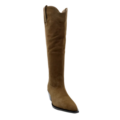 Women Suede Knee High Boots | Chunky Heel Cowgirl Boots | Pointed Toe Boots