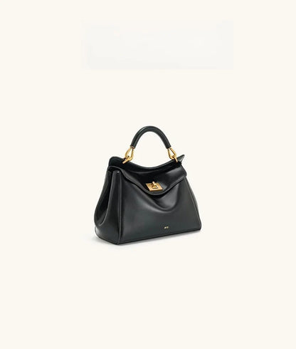 Women Leather Pillow Bag | Lock Clasp Handbag | Small Handbag | Shoulder Bag | Crossbody Bag