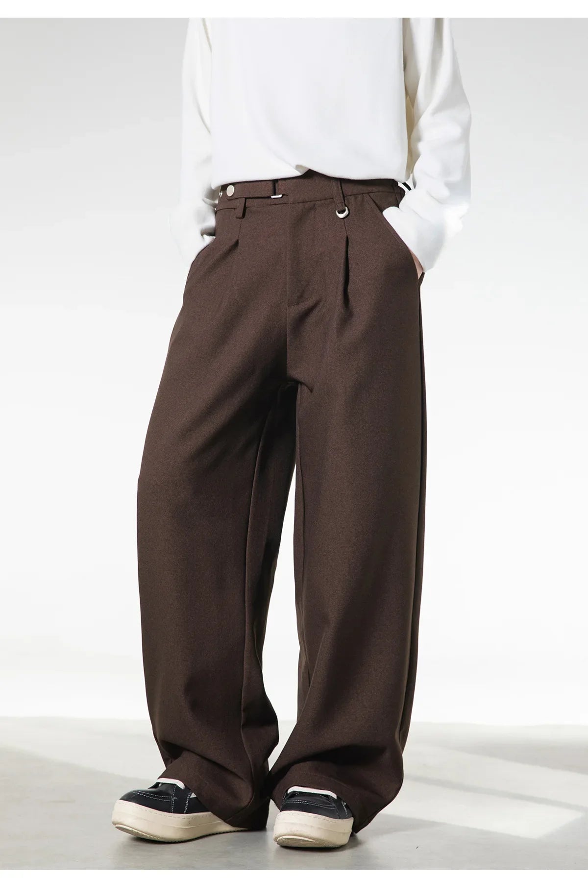 Men Loose Fit Dress Pants | Adjustable Buckle | Pleated | Casual Trousers | Wide Leg