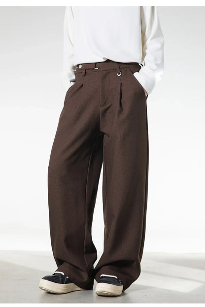 Men Loose Fit Dress Pants | Adjustable Buckle | Pleated | Casual Trousers | Wide Leg