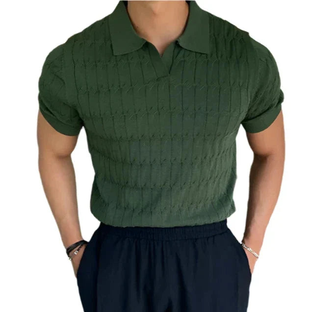 Men Knit Polo Shirt | Short Sleeves Polo Shirt | Half-Sleeved Casual Slim-Fit Top Green