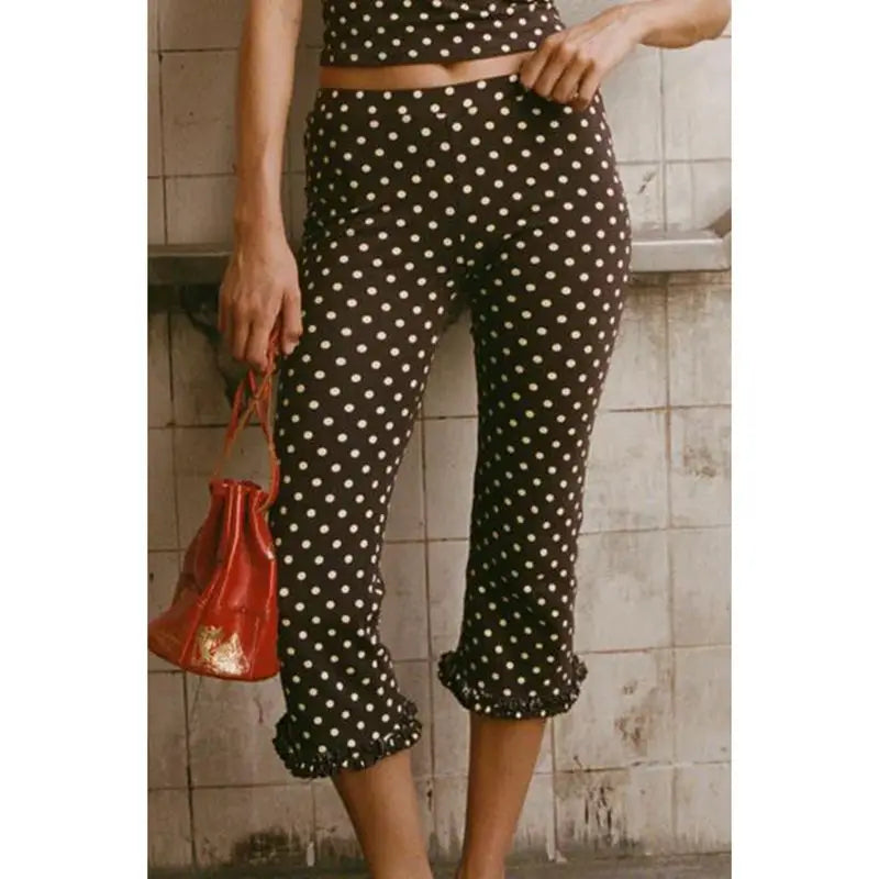 Women Vintage Capri Pants | Y2K | High Waist Trousers | Ruffled Hem