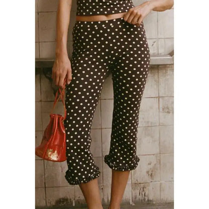 Women Vintage Capri Pants | Y2K | High Waist Trousers | Ruffled Hem