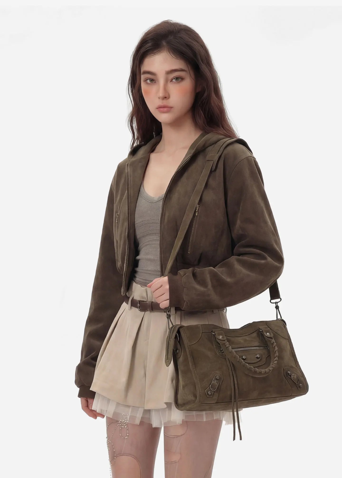 Women Paris Retro Motorcycle Bag | Large Capacity | Suede Leather Bag | Crossbody