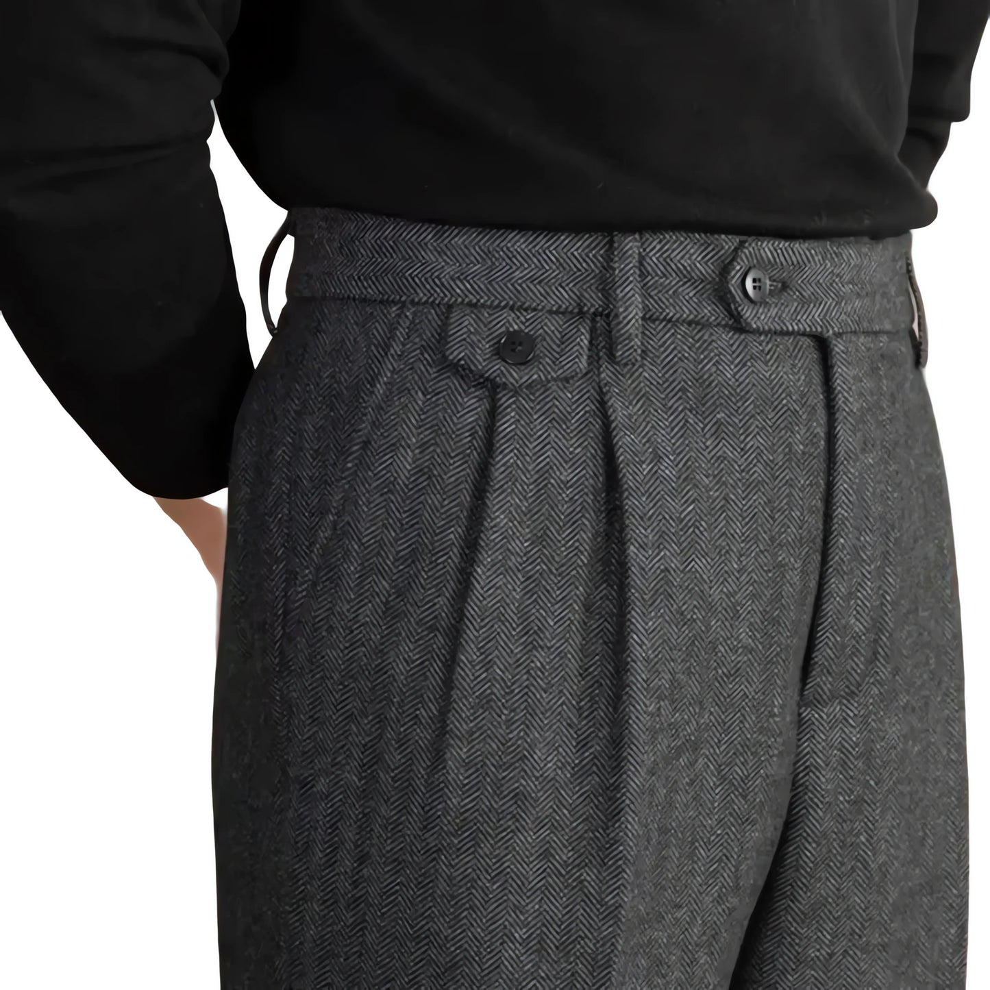 Men High-Waisted Woolen Pants | Herringbone | Italian Vintage Pants | Suit Pants | Warm | Straight Fit