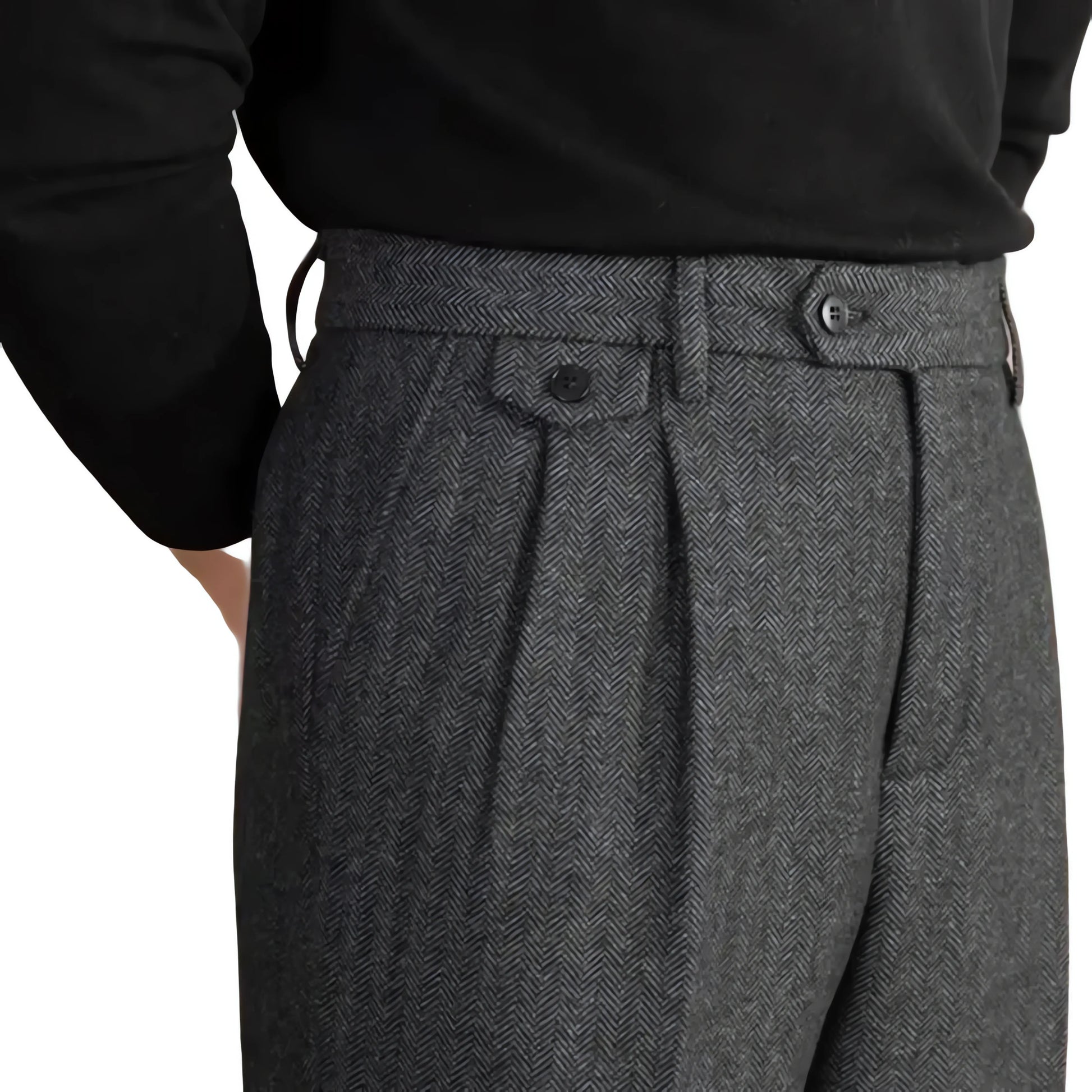 Men High-Waisted Woolen Pants | Herringbone | Italian Vintage Pants | Suit Pants | Warm | Straight Fit