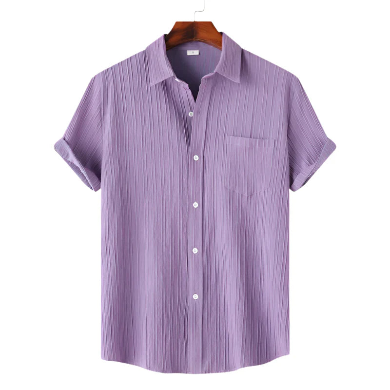 Men Cotton Linen Summer Shirt | Short Sleeve Button Down | Beach Shirt | Casual Breathable Holiday Hawaiian Shirt lavender