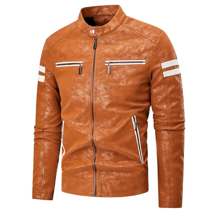Men Casual Vintage Leather Jacket | Motor Biker Pocket Jacket Brown 2