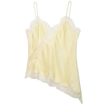 Women Asymmetrical Slip Top | Lace Tank Top | Cami | Y2K | Sleeveless | Backless Camisole Yellow