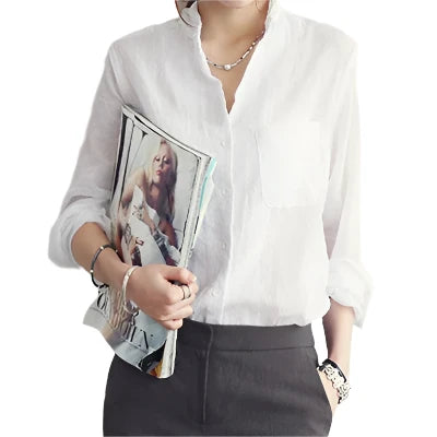 Women Linen Long Sleeve Blouse | Summer Shirt White