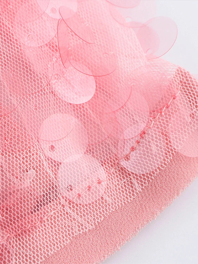 Women Sequin Halter Party Dress | Pink Slim Sleeveless Backless Mini Dress