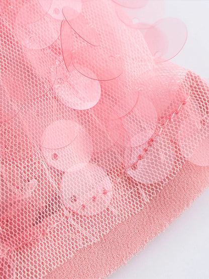 Women Sequin Halter Party Dress | Pink Slim Sleeveless Backless Mini Dress